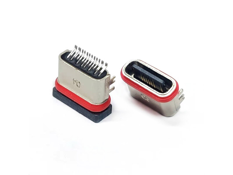 TYPE-C 16P防水母座 板上四脚带柱 U型口粉末冶金