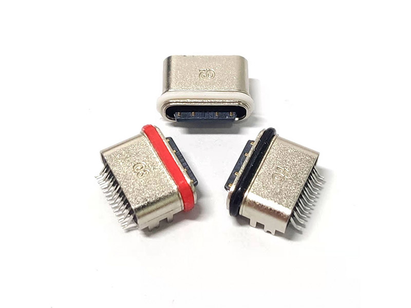 TYPE-C 16P防水母座 板上四脚带柱 U型口粉末冶金