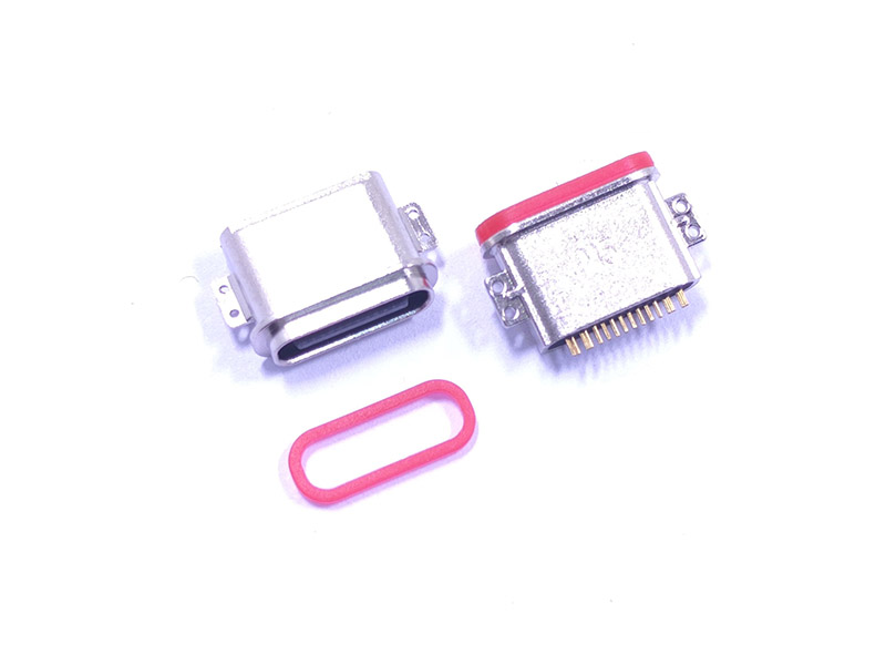 TYPE-C 16P防水母座 两脚沉板0.8/1.2/1.6 顶胶款粉末冶金