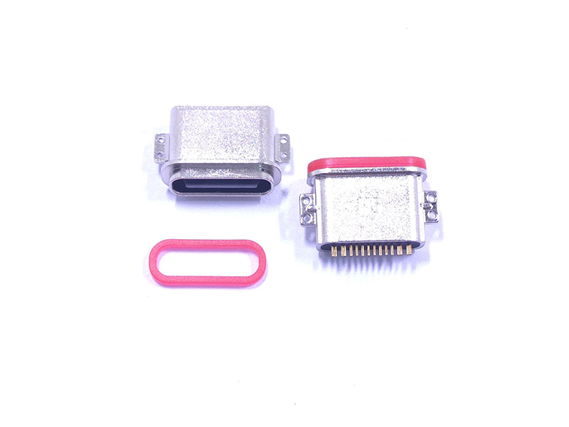 TYPE-C 16P防水母座 两脚沉板0.8/1.2/1.6 顶胶款粉末冶金