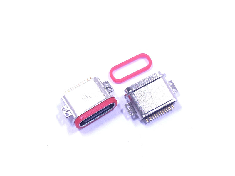 TYPE-C 16P防水母座 两脚沉板0.8/1.2/1.6 顶胶款粉末冶金