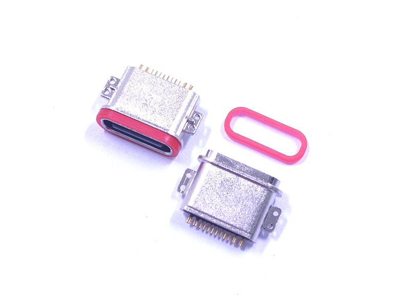 TYPE-C 16P防水母座 两脚沉板0.8/1.2/1.6 顶胶款粉末冶金