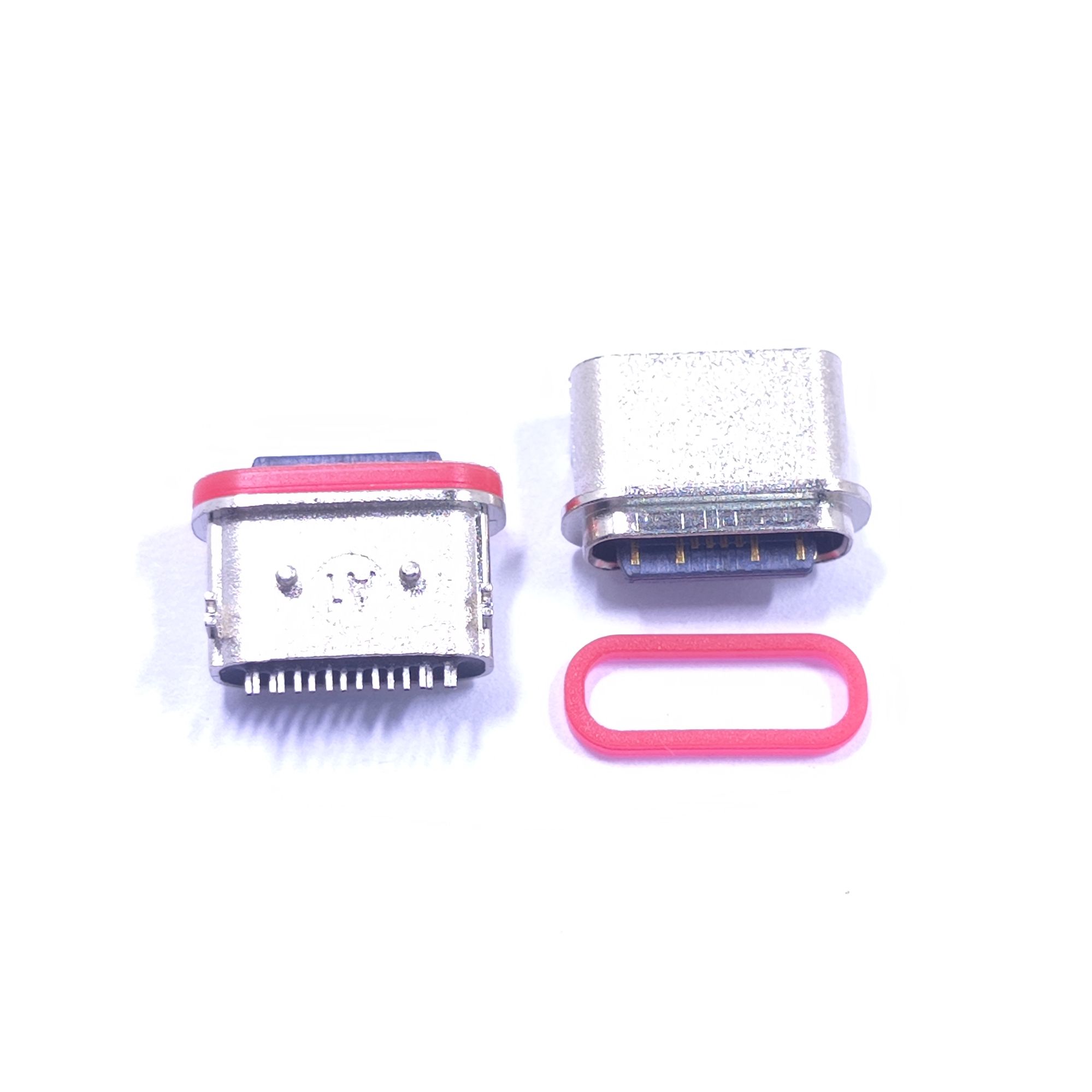 TYPE-C 16P防水母座 板上四脚带柱 顶胶圈款粉末冶金