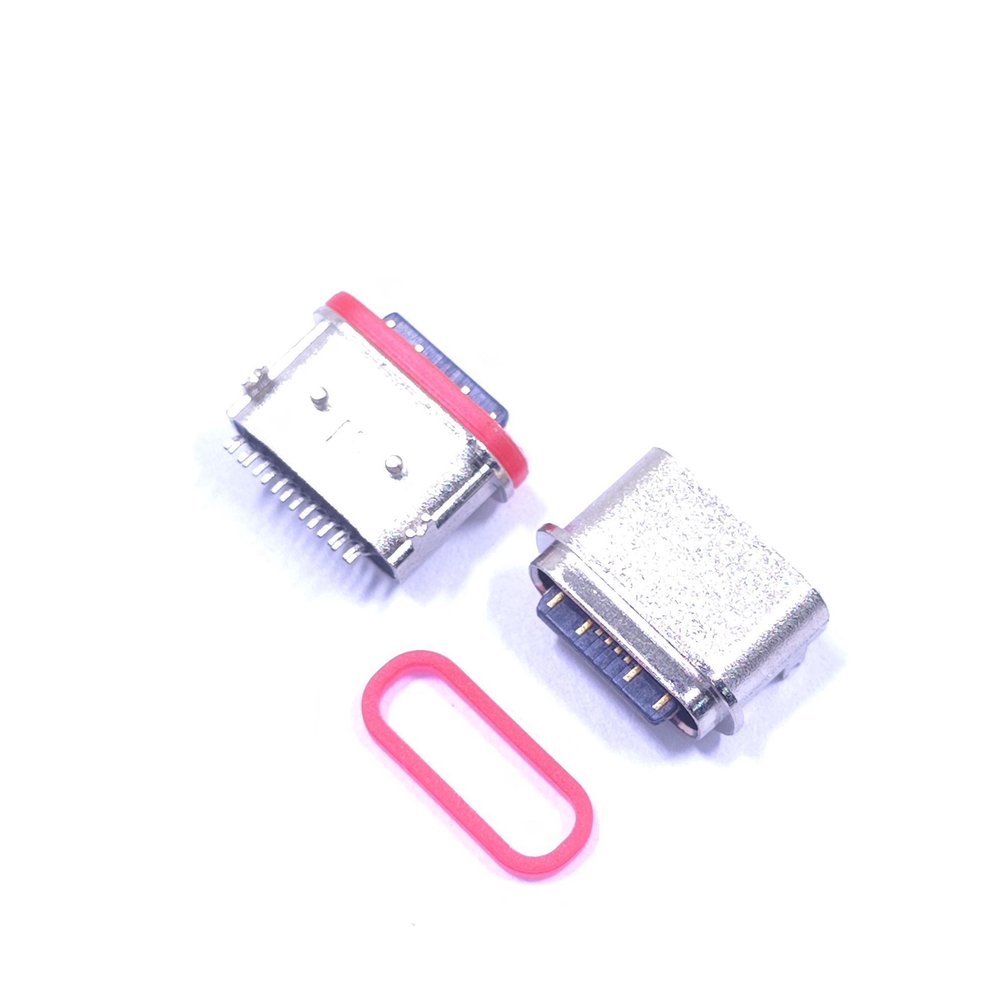 TYPE-C 16P防水母座 板上四脚带柱 顶胶圈款粉末冶金