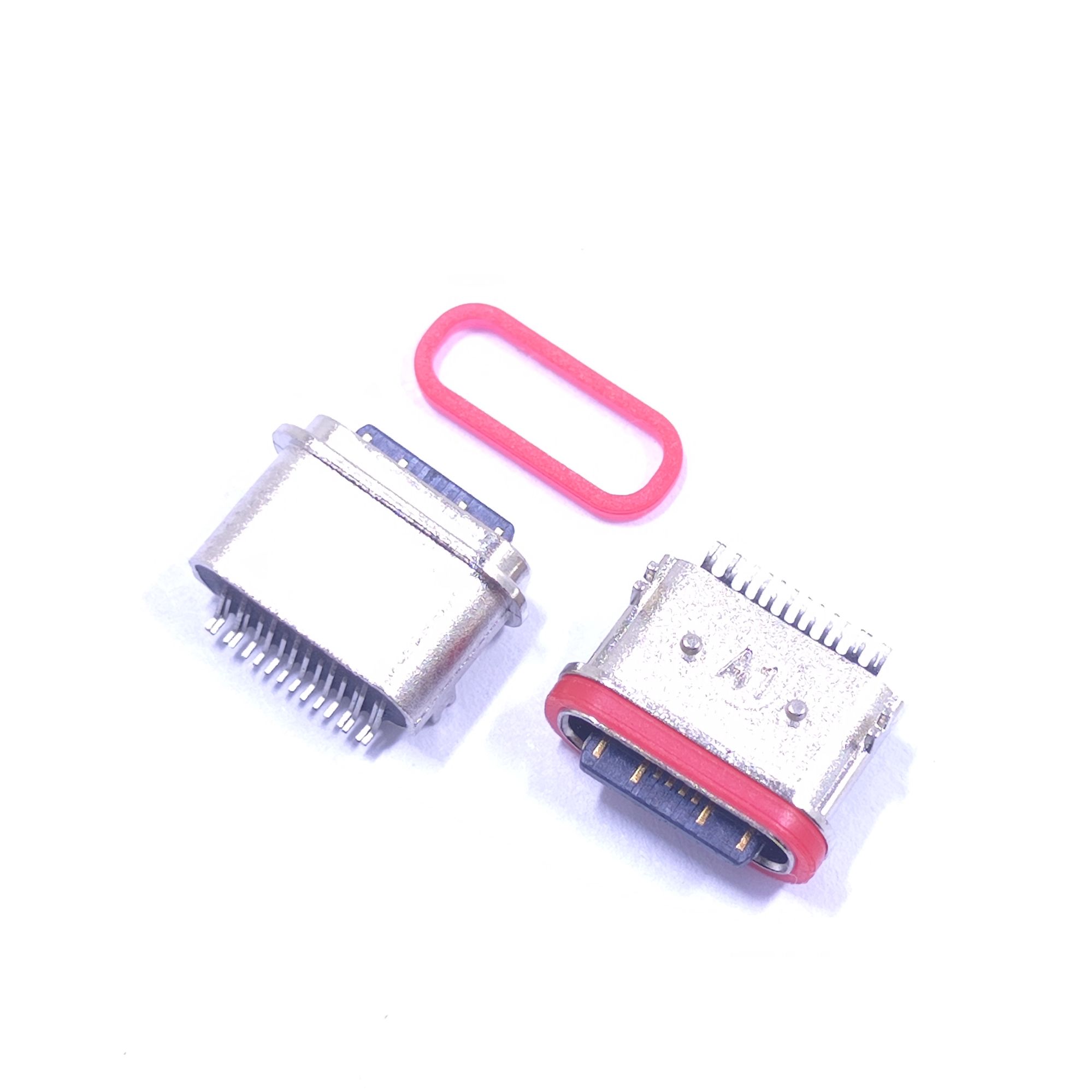 TYPE-C 16P防水母座 板上四脚带柱 顶胶圈款粉末冶金