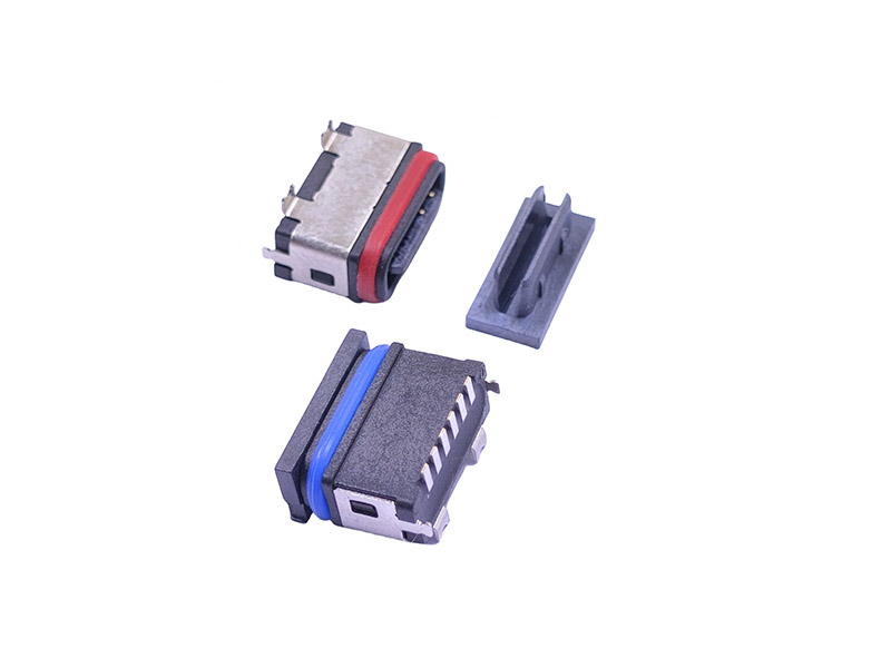 TYPE-C 6P防水母座 180度立贴短体6.8H 全塑U型包胶圈款