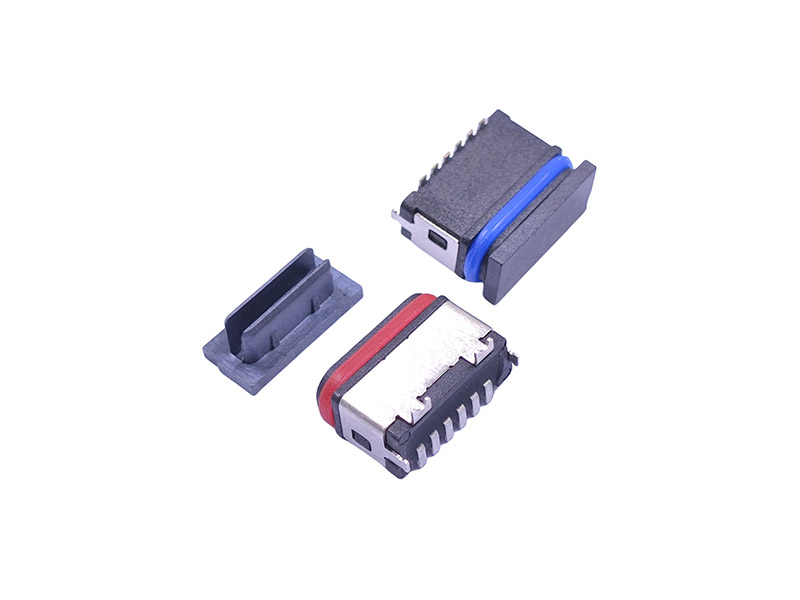 TYPE-C 6P防水母座 180度立贴短体6.8H 全塑U型包胶圈款