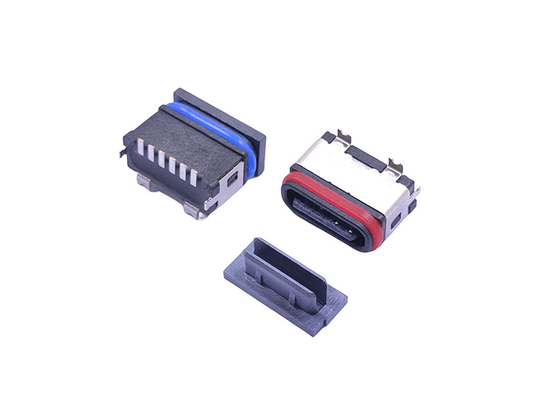 TYPE-C 6P防水母座 180度立贴短体6.8H 全塑U型包胶圈款