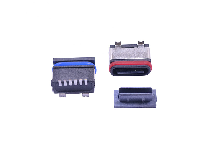 TYPE-C 6P防水母座 180度立贴短体6.8H 全塑U型包胶圈款