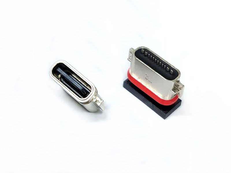 TYPE-C 16P防水母座 两脚沉板0.8/1.2/1.6 U型口粉末冶金成品