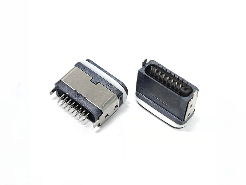 TYPE-C 16P防水母座 立插全塑U型防水包胶圈款