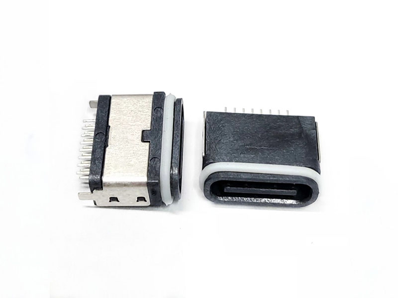 TYPE-C 16P防水母座 立插全塑U型防水包胶圈款