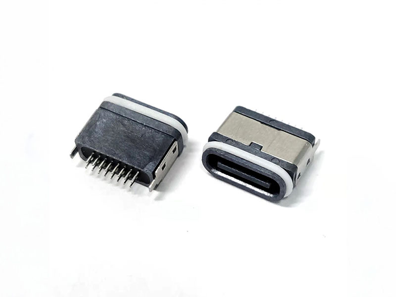 TYPE-C 16P防水母座 立插全塑U型防水包胶圈款
