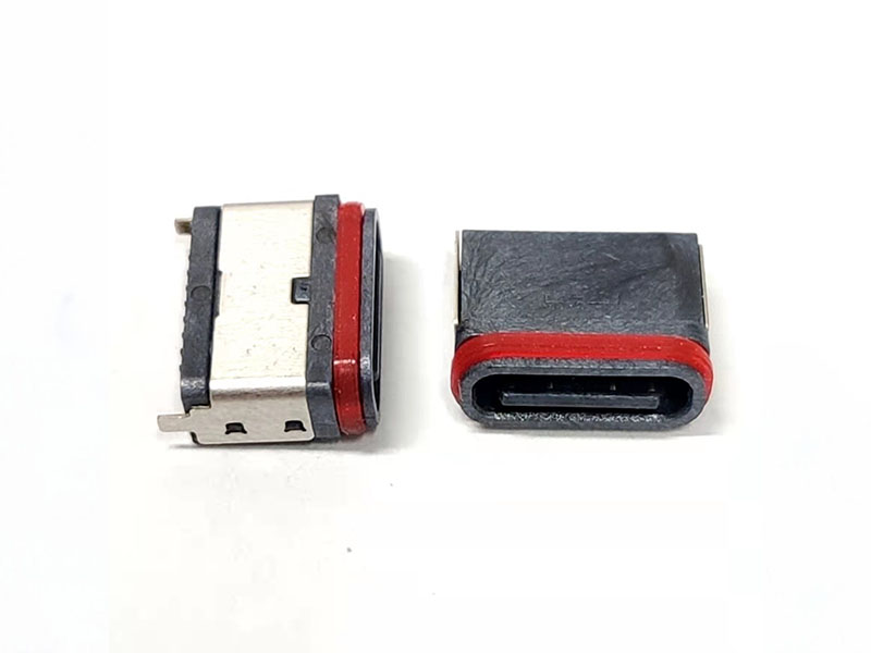 TYPE-C 16P防水母座 立贴全塑U型防水包胶圈款