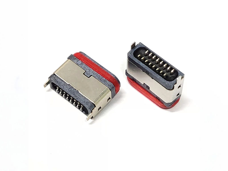 TYPE-C 16P防水母座 立贴全塑U型防水包胶圈款