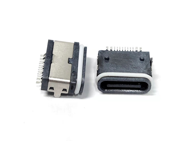 TYPE-C 16P防水母座 板上型全塑U型防水包胶圈款