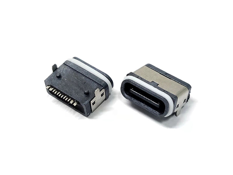 TYPE-C 16P防水母座 板上型全塑U型防水包胶圈款