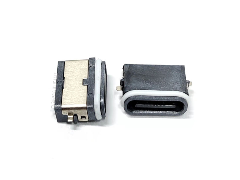 TYPE-C 16P防水母座 沉板0.8/1.2/1.6全塑U型防水包胶圈款