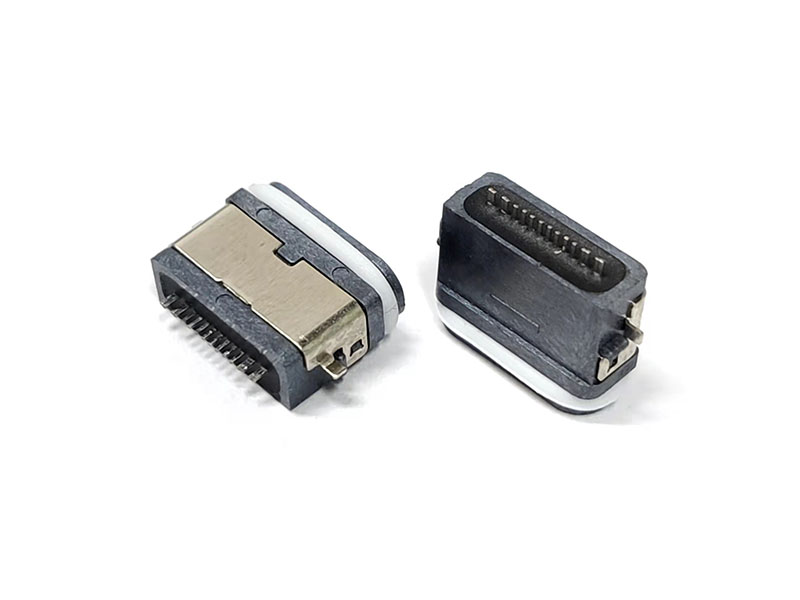 TYPE-C 16P防水母座 沉板0.8/1.2/1.6全塑U型防水包胶圈款